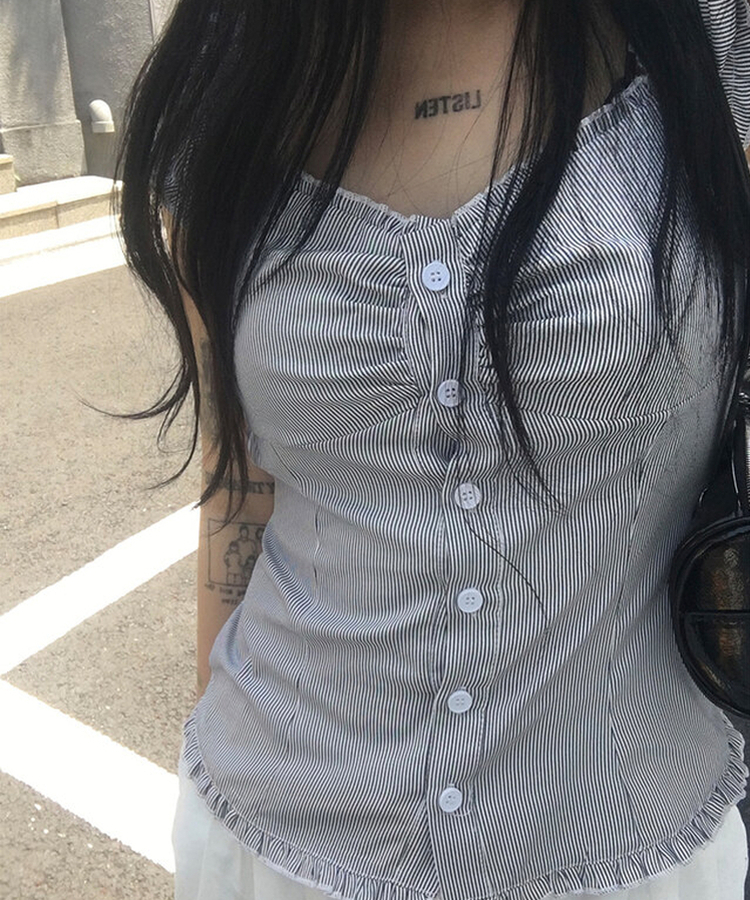 ストライプシャーリングブラウス BLUE