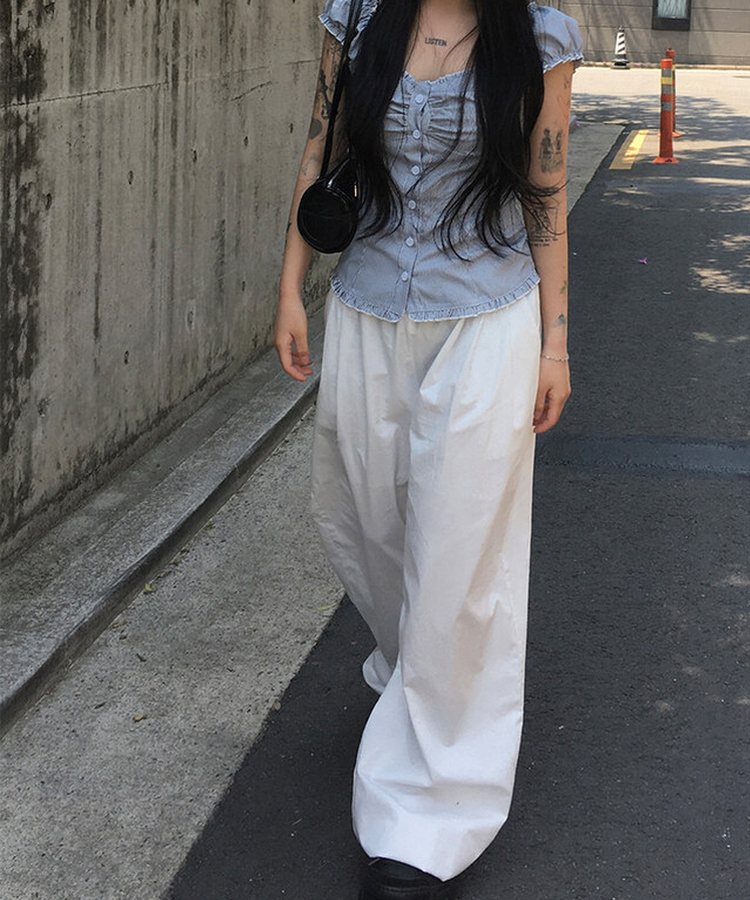 ストライプシャーリングブラウス BLUE