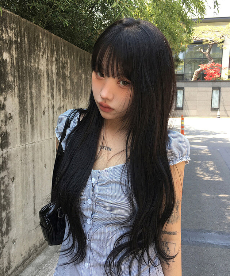 ストライプシャーリングブラウス BLUE