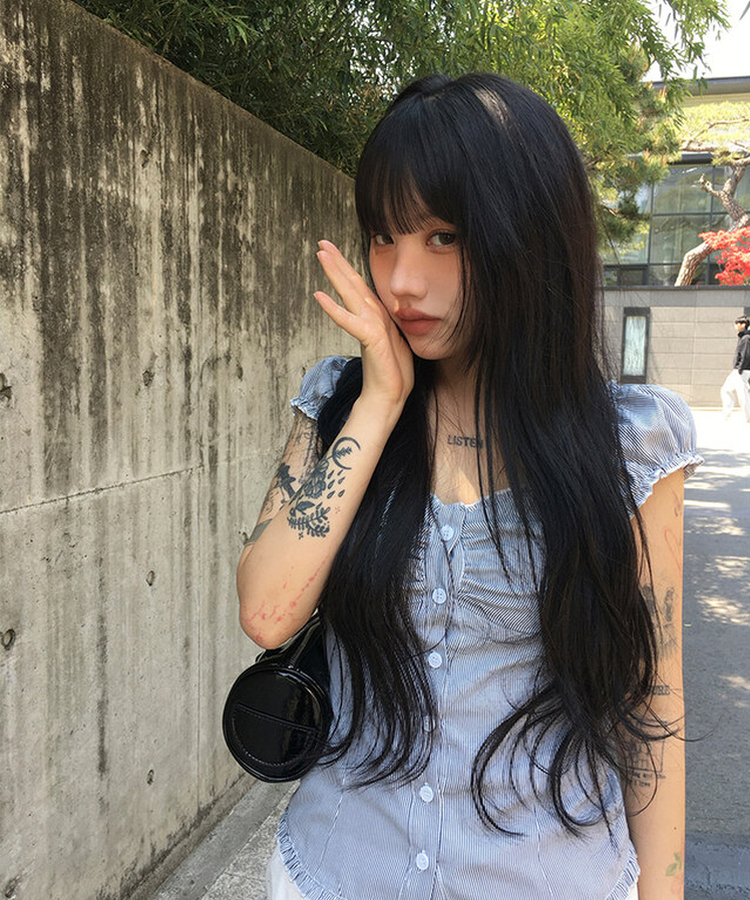 ストライプシャーリングブラウス BLUE