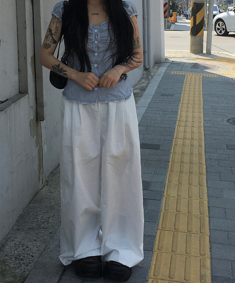 ストライプシャーリングブラウス BLUE