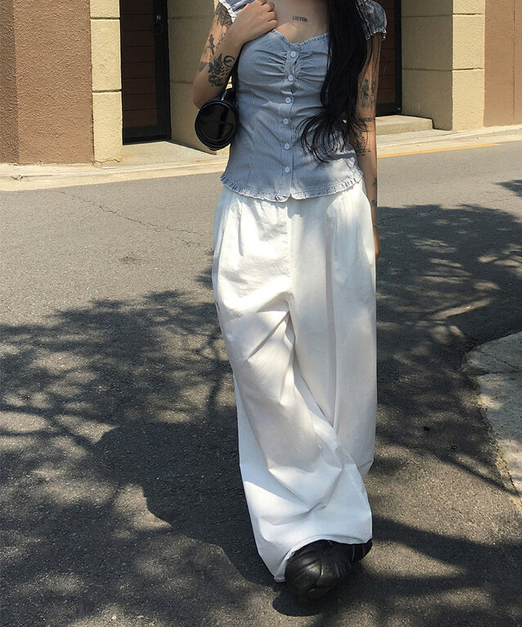 ストライプシャーリングブラウス BLUE