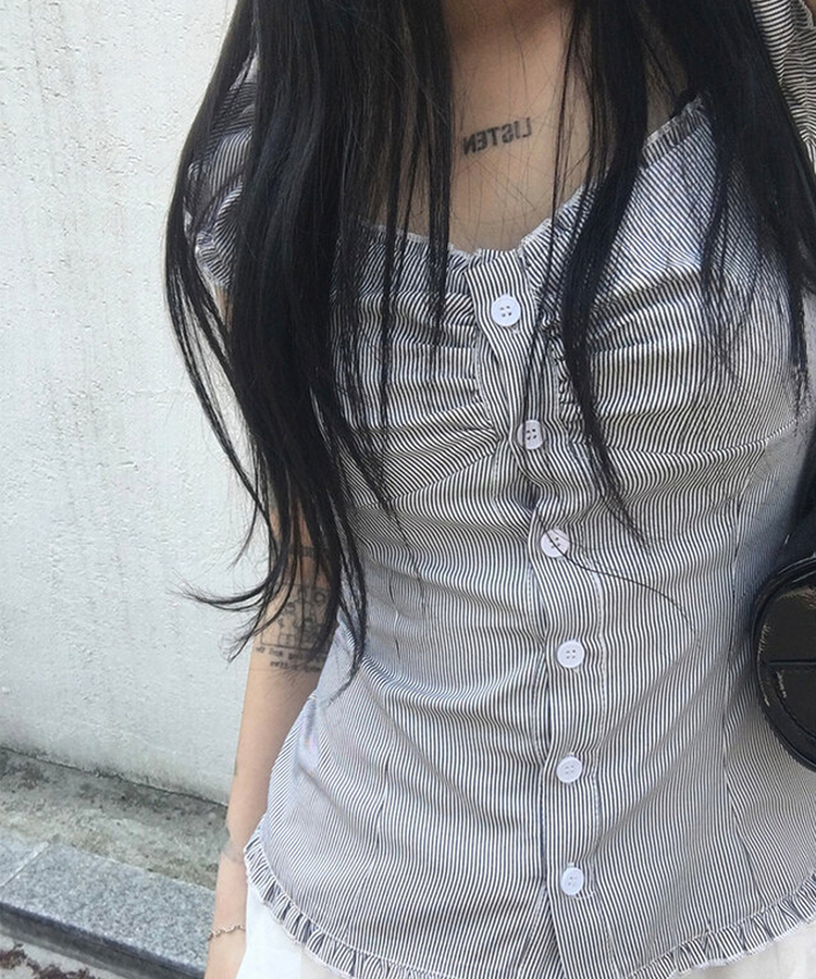 ストライプシャーリングブラウス BLUE