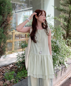 ブラウス フリルノースリーブロングブラウス LIGHT GREEN