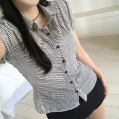 [말라보이는 핏]썸머 러블리 코튼 셔링 퍼프 반팔 카라 셔츠 3color 화이트