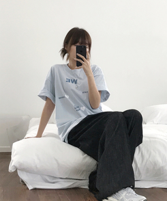 半袖Tシャツ ラブハートオーバー半袖Tシャツ SKY BLUE