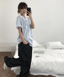 半袖Tシャツ ラブハートオーバー半袖Tシャツ SKY BLUE
