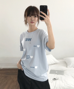 半袖Tシャツ ラブハートオーバー半袖Tシャツ SKY BLUE