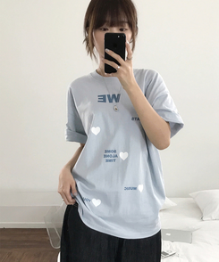 半袖Tシャツ ラブハートオーバー半袖Tシャツ SKY BLUE