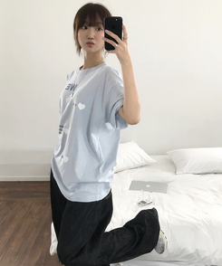 半袖Tシャツ ラブハートオーバー半袖Tシャツ SKY BLUE