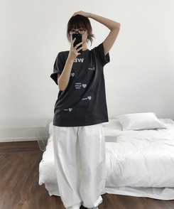 半袖Tシャツ ラブハートオーバー半袖Tシャツ CHARCOAL