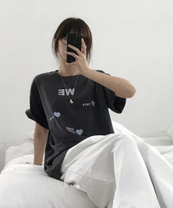半袖Tシャツ ラブハートオーバー半袖Tシャツ CHARCOAL