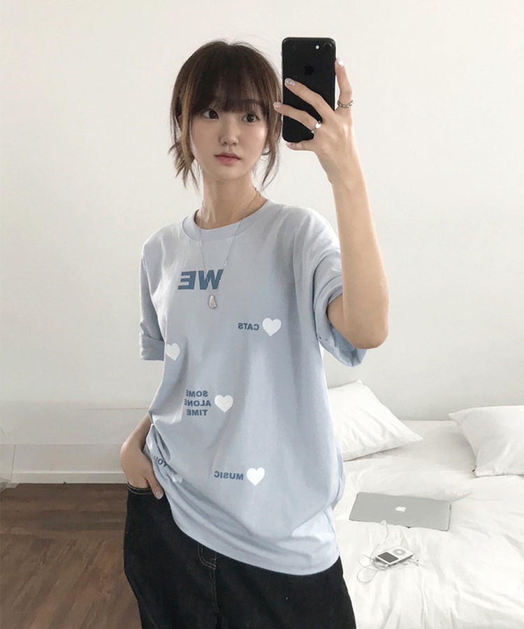 ラブハートオーバー半袖Tシャツ SKY BLUE