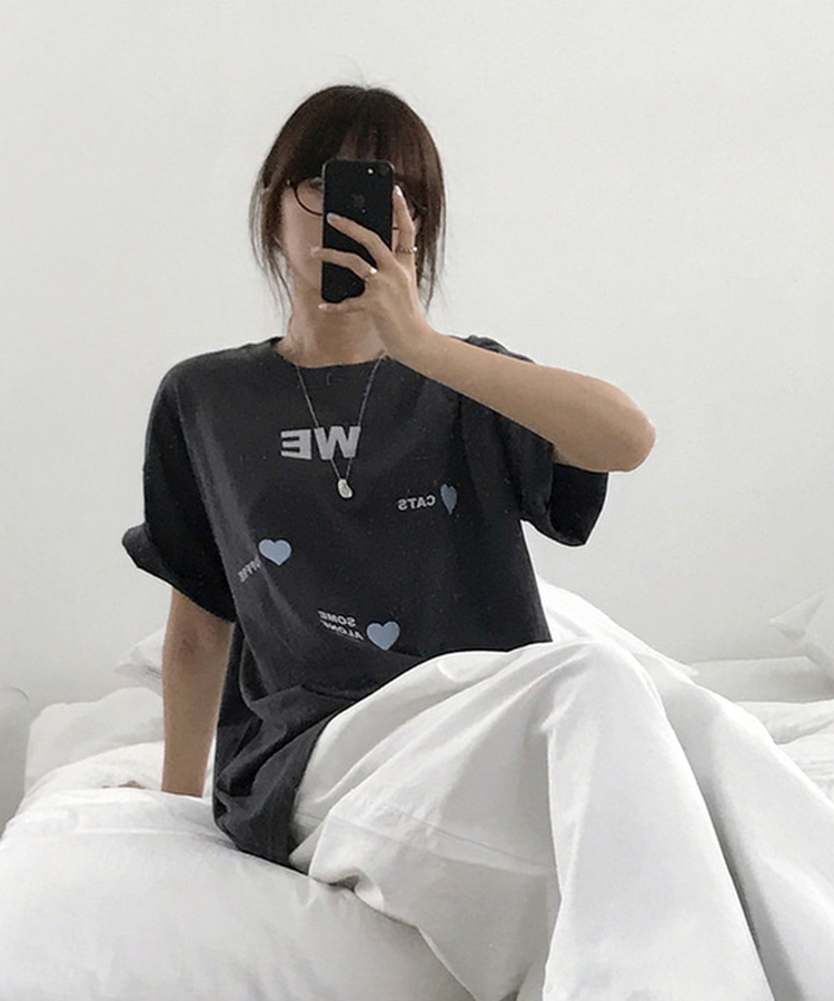 ラブハートオーバー半袖Tシャツ CHARCOAL