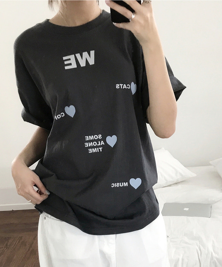 ラブハートオーバー半袖Tシャツ CHARCOAL