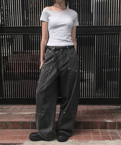 ワイド スリットカーフェンダーワイドコットンパンツ CHARCOAL