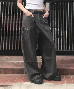 ワイド スリットカーフェンダーワイドコットンパンツ CHARCOAL