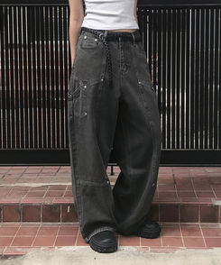 ワイド スリットカーフェンダーワイドコットンパンツ CHARCOAL