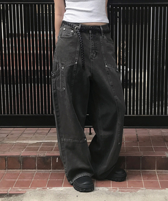 ワイド スリットカーフェンダーワイドコットンパンツ CHARCOAL