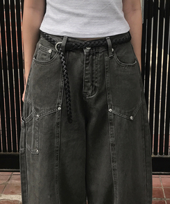 ワイド スリットカーフェンダーワイドコットンパンツ CHARCOAL