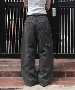 ワイド スリットカーフェンダーワイドコットンパンツ CHARCOAL
