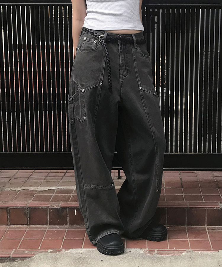 スリットカーフェンダーワイドコットンパンツ CHARCOAL