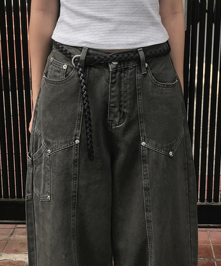 スリットカーフェンダーワイドコットンパンツ CHARCOAL