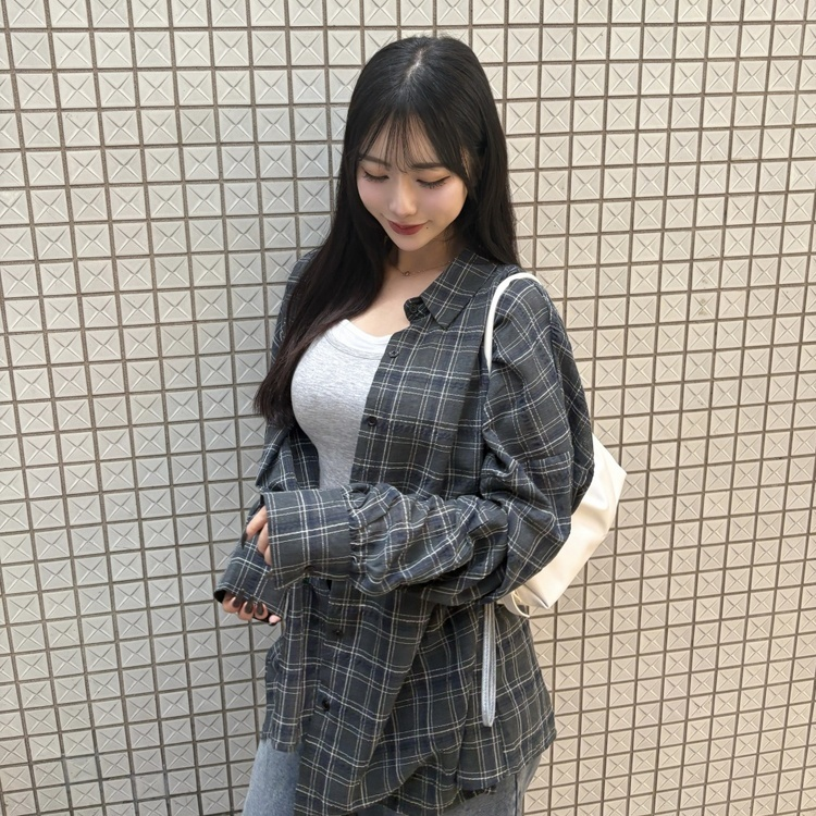 린넨체크오버셔츠 카키