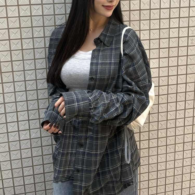 린넨체크오버셔츠 카키