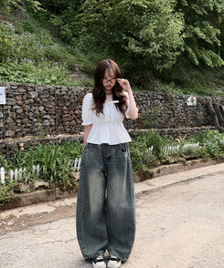 デニム 【丈別】サイドピンタックウォッシングデニムパンツ DARK DENIM