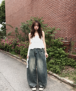 デニム 【丈別】サイドピンタックウォッシングデニムパンツ DARK DENIM
