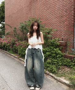 デニム 【丈別】サイドピンタックウォッシングデニムパンツ DARK DENIM