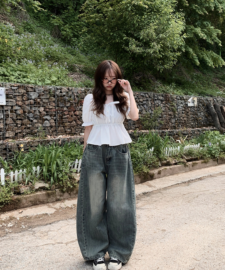 【丈別】サイドピンタックウォッシングデニムパンツ DARK DENIM