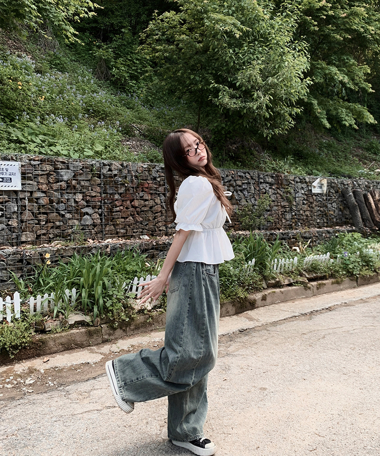 【丈別】サイドピンタックウォッシングデニムパンツ DARK DENIM
