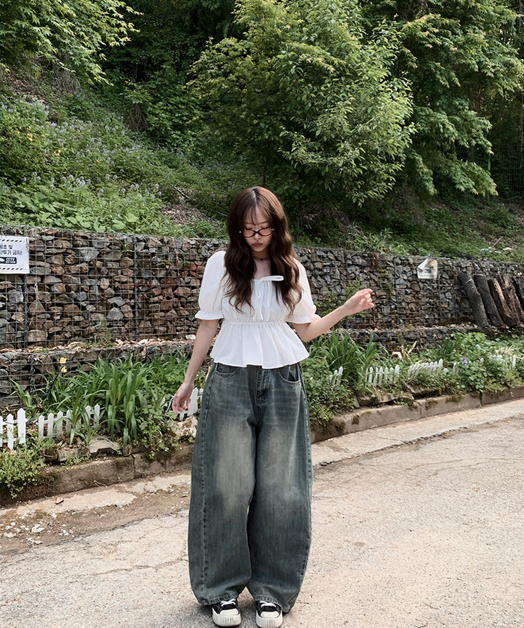 【丈別】サイドピンタックウォッシングデニムパンツ DARK DENIM