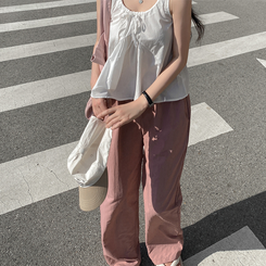 コットンパンツ ビッグサイズナイロンワイドパンツ(5color) PINK