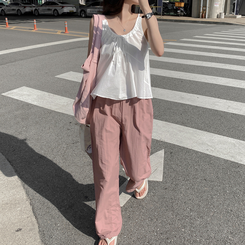 コットンパンツ ビッグサイズナイロンワイドパンツ(5color) PINK