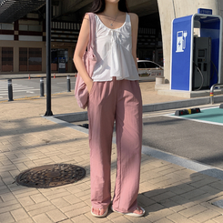 コットンパンツ ビッグサイズナイロンワイドパンツ(5color) PINK