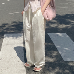 コットンパンツ ビッグサイズナイロンワイドパンツ(5color)