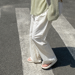 コットンパンツ ビッグサイズナイロンワイドパンツ(5color)