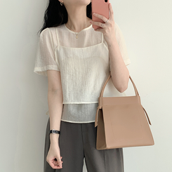 【SET】サマービスチェ半袖ブラウス(5color) CREAM