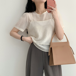 【SET】サマービスチェ半袖ブラウス(5color) CREAM