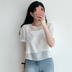 【SET】サマービスチェ半袖ブラウス(5color) IVORY