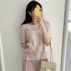 【SET】サマービスチェ半袖ブラウス(5color) PINK