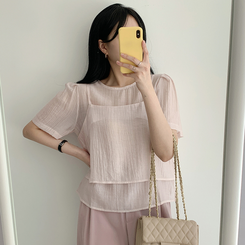【SET】サマービスチェ半袖ブラウス(5color) PINK