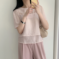 【SET】サマービスチェ半袖ブラウス(5color) PINK