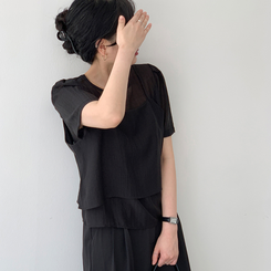 【SET】サマービスチェ半袖ブラウス(5color) BLACK