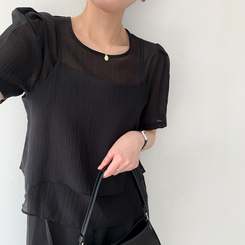 【SET】サマービスチェ半袖ブラウス(5color) BLACK