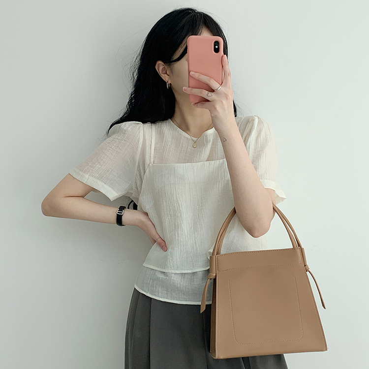 【SET】サマービスチェ半袖ブラウス(5color) CREAM