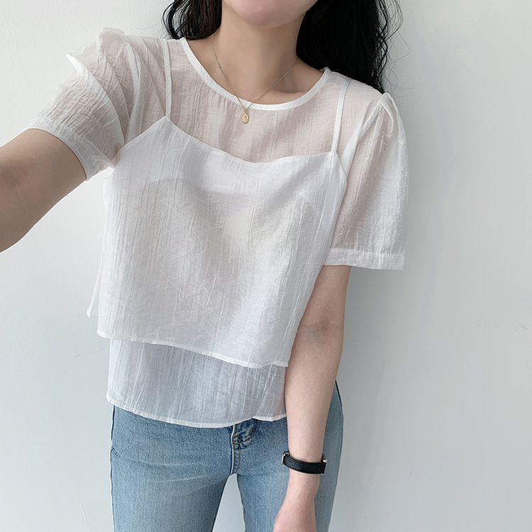 【SET】サマービスチェ半袖ブラウス(5color) IVORY